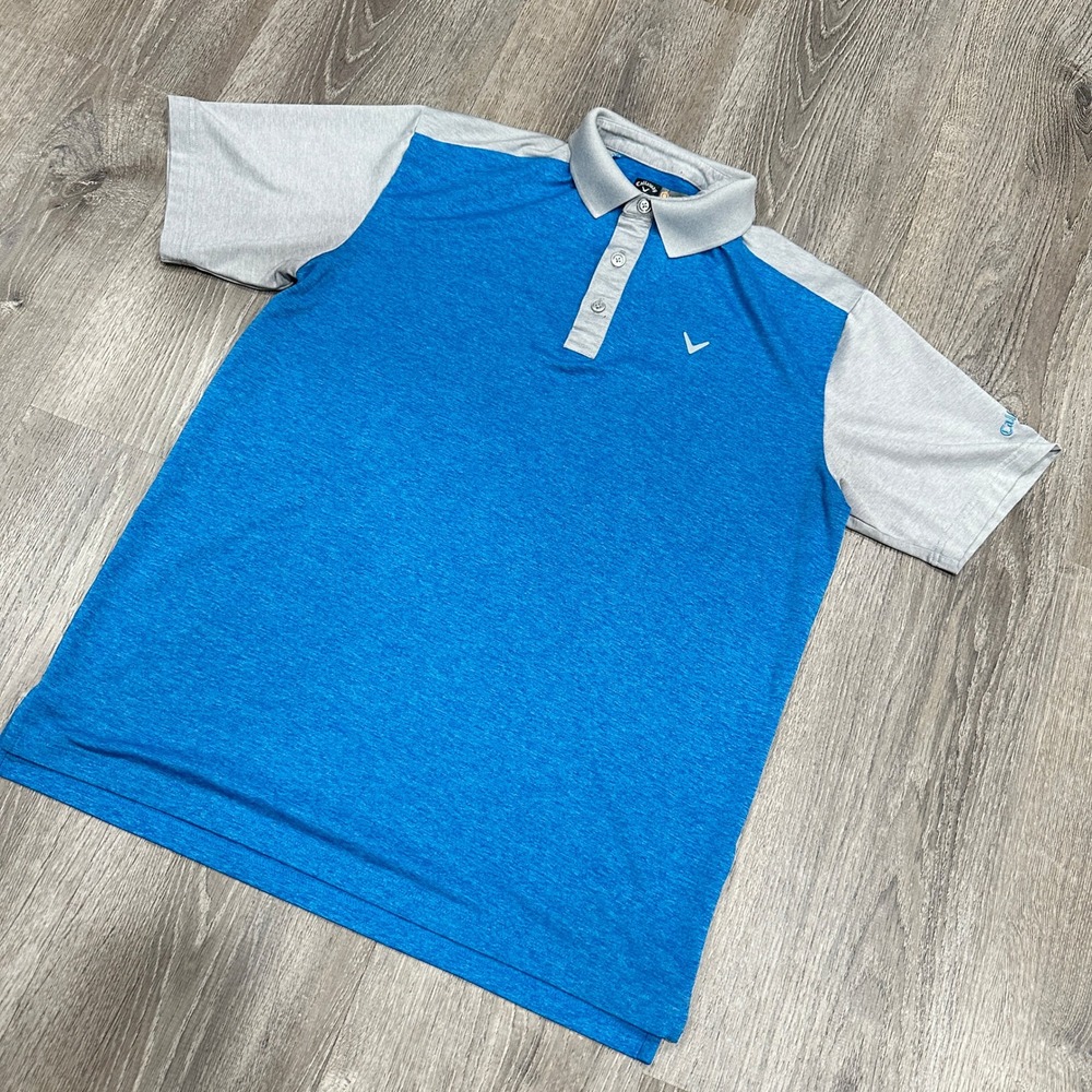 Callaway Opti-Dri Mens Medium Blue‎ Gray Colorblock Heathered Golf  Polo Shirt